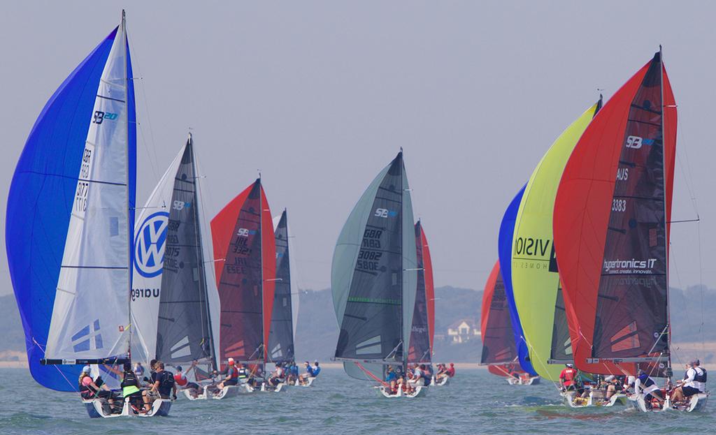 SB20 fleet made a colourful spectacle on The Solent ©  Jennifer Burgis